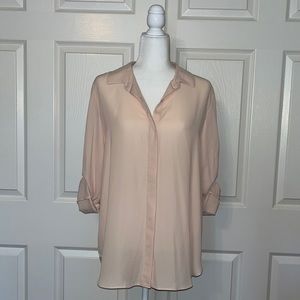 Womens Sheer Soft Peach Mossimo Long Sleeve button down shirt - size L